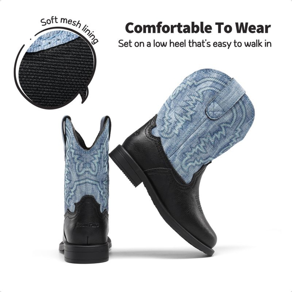 Kids Square-Toe Western Cowboy Boots - BLUE-BLACK - 2